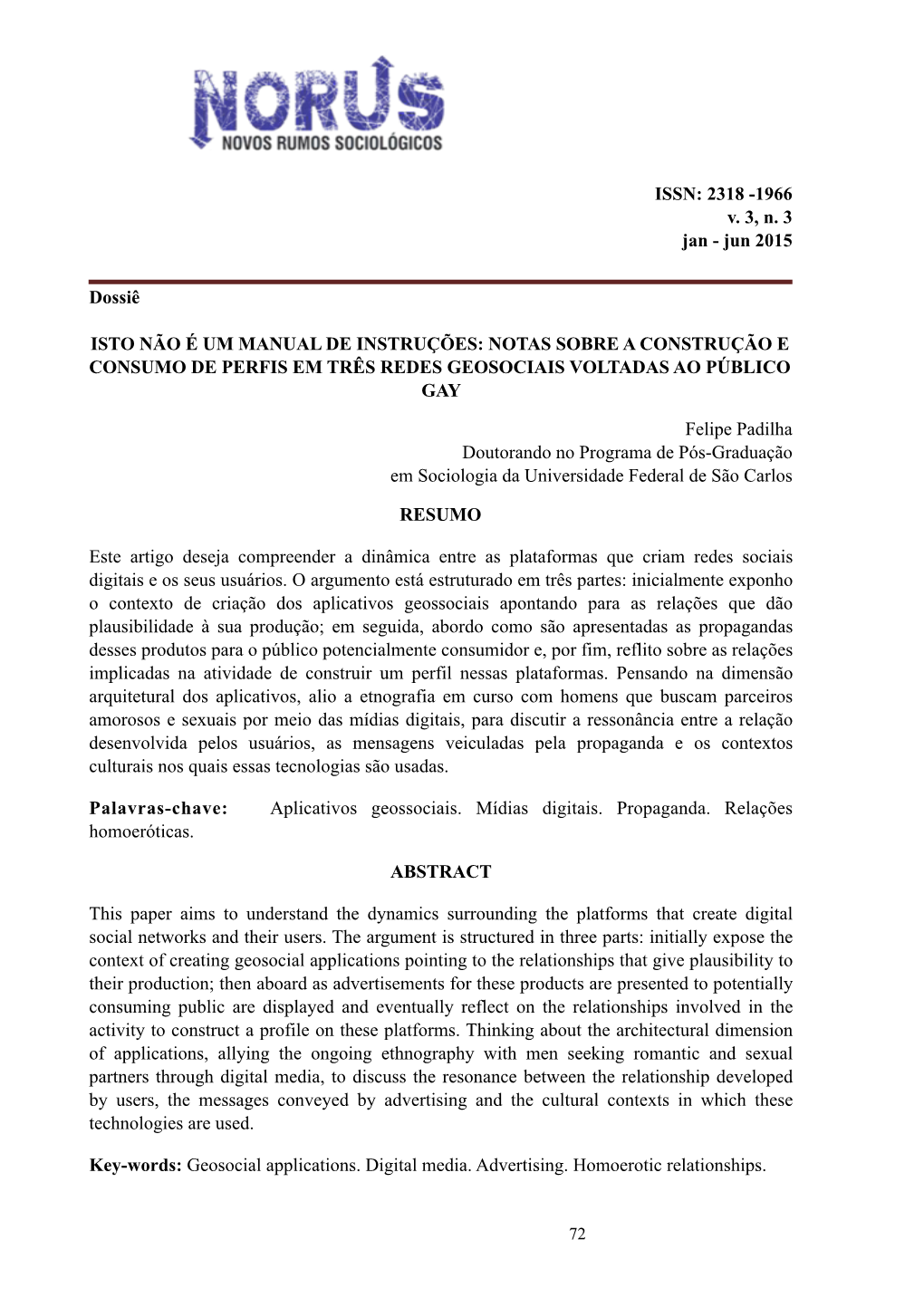 ISSN: 2318 -1966 V. 3, N. 3 Jan - Jun 2015