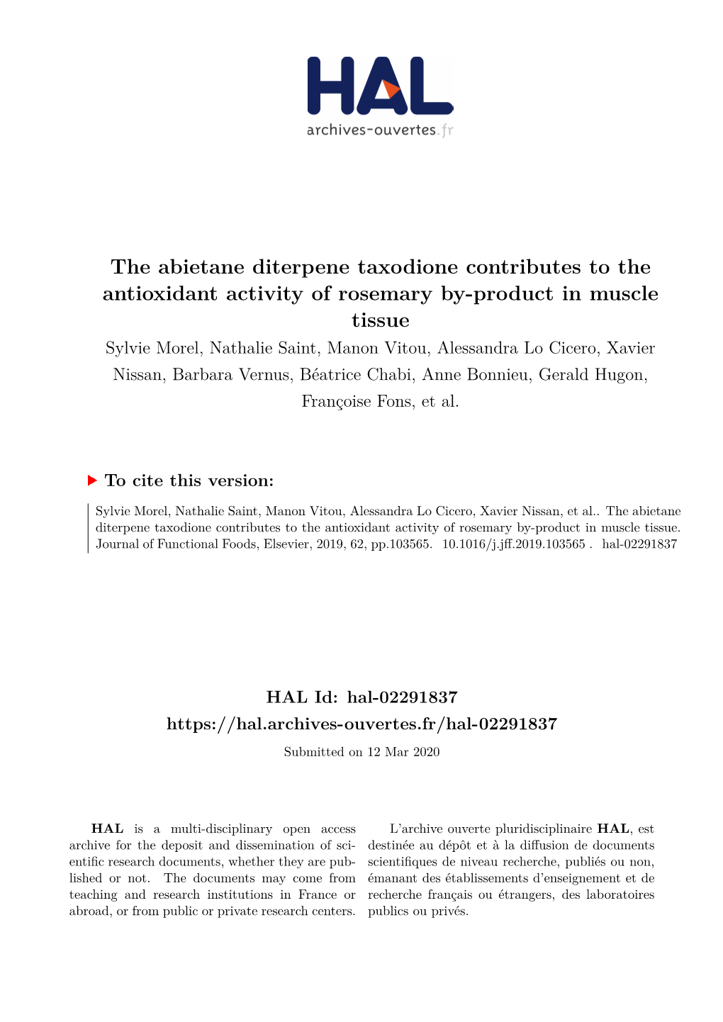 The Abietane Diterpene Taxodione Contributes to the Antioxidant