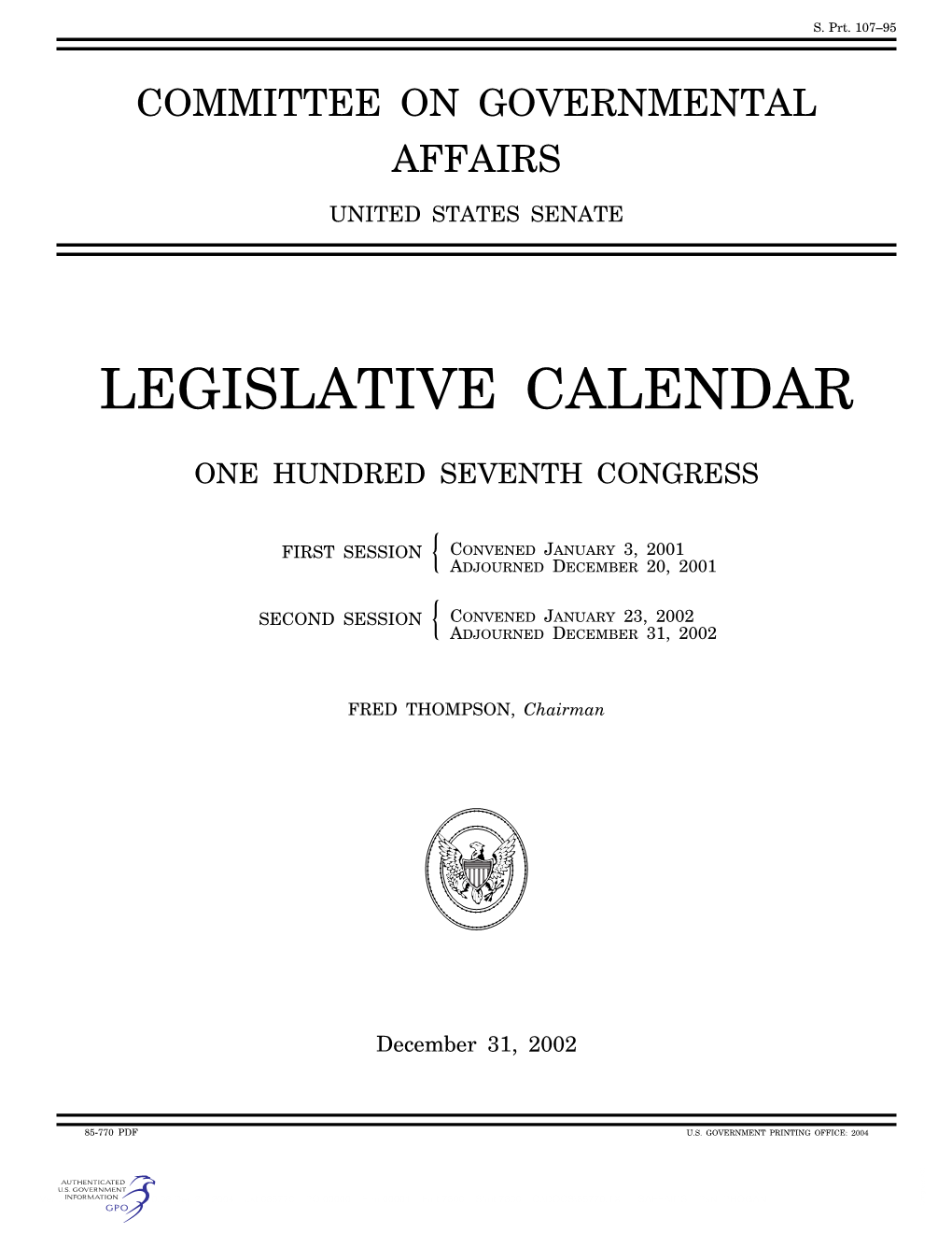 Legislative Calendar