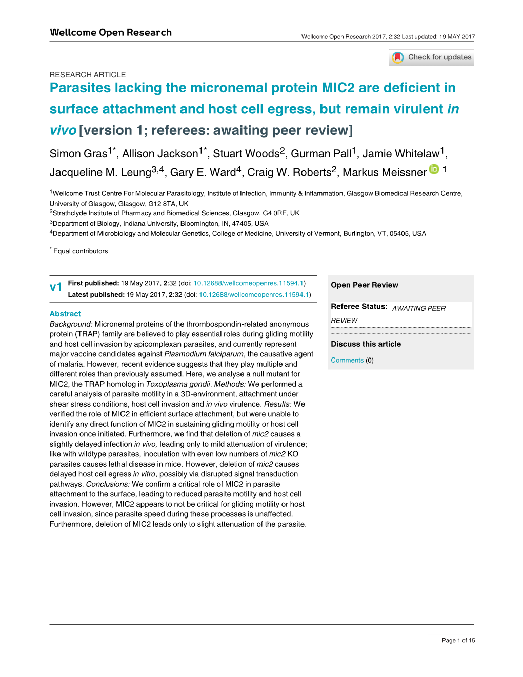 Parasites Lacking the Micronemal Protein MIC2 Are Deficient In