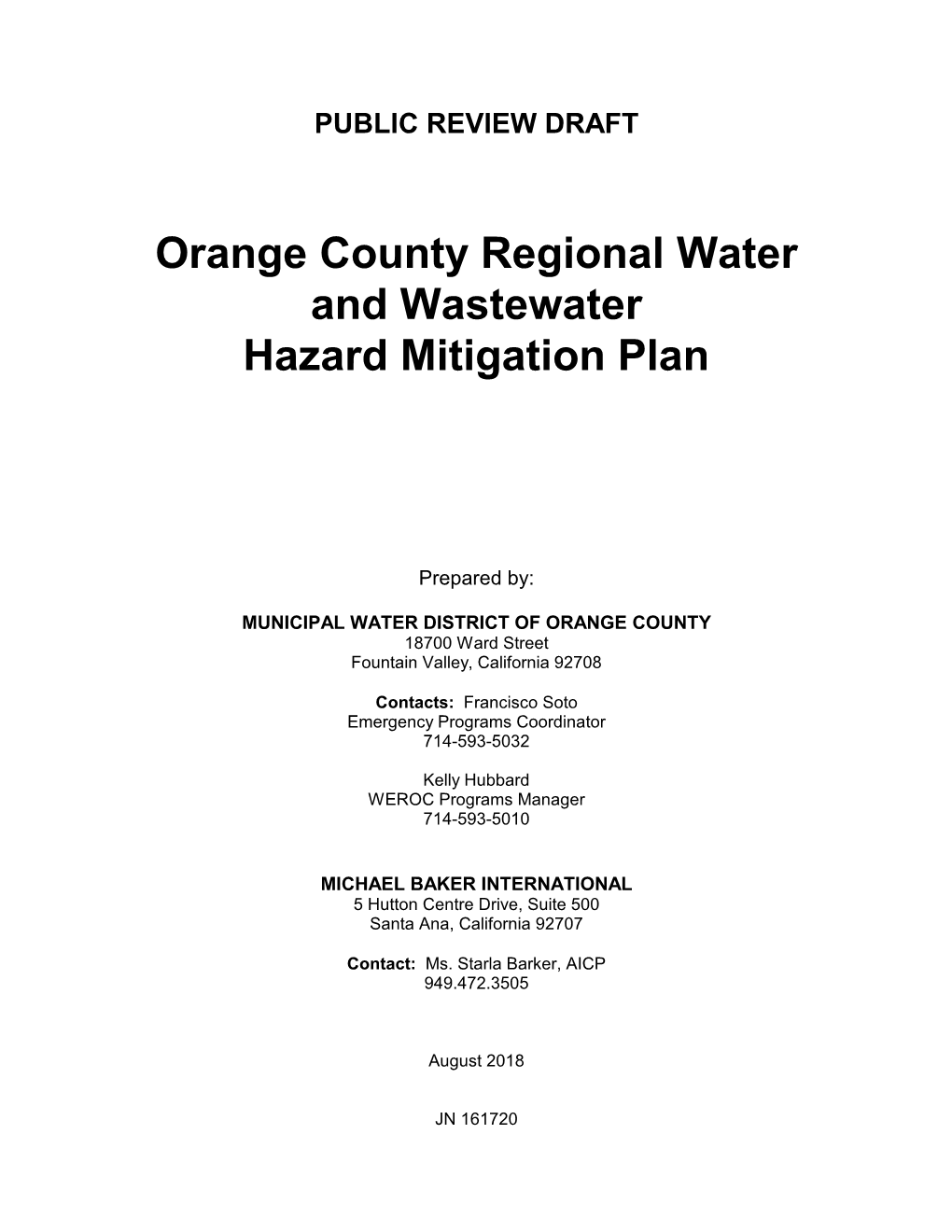 Orange County Regional Water and Wastewater Hazard Mitigation Plan