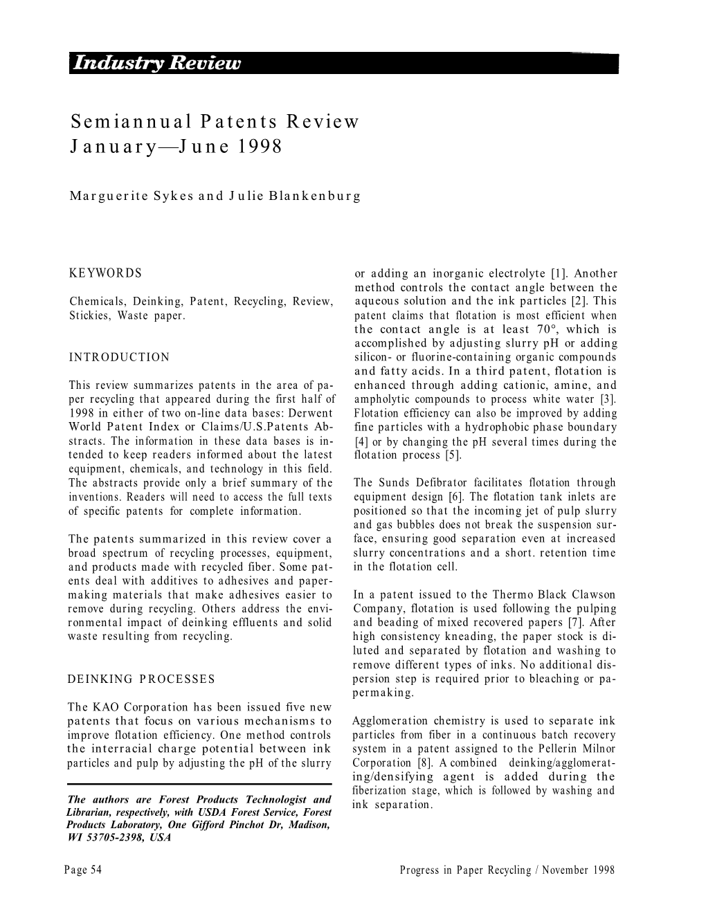 Semiannual Patents Review January—June 1998