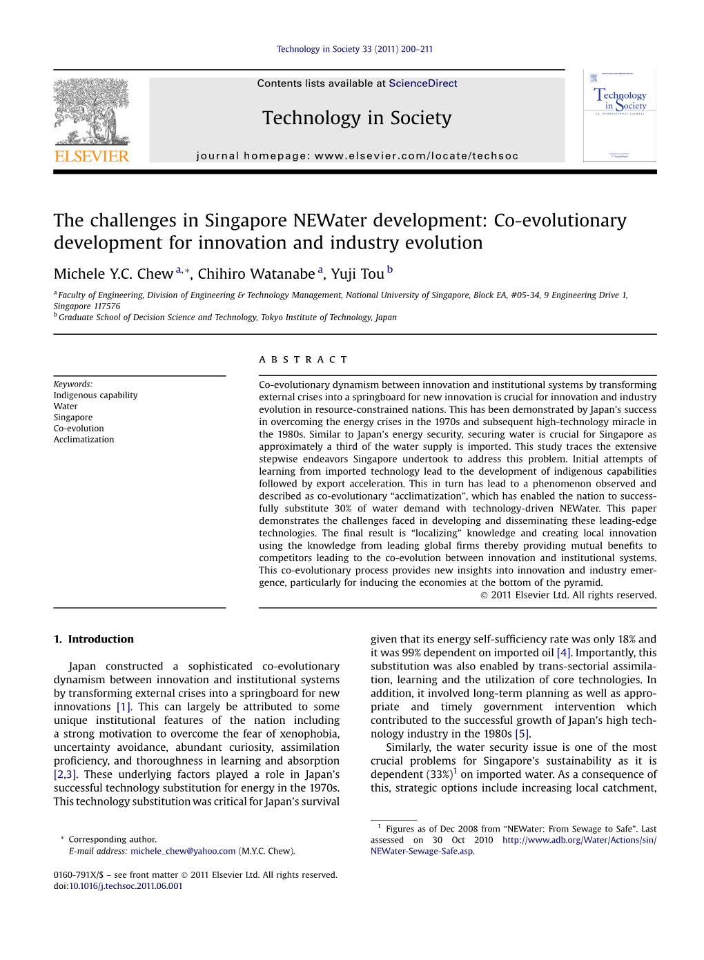 The Challenges in Singapore Newater Development: Co-Evolutionary Development for Innovation and Industry Evolution