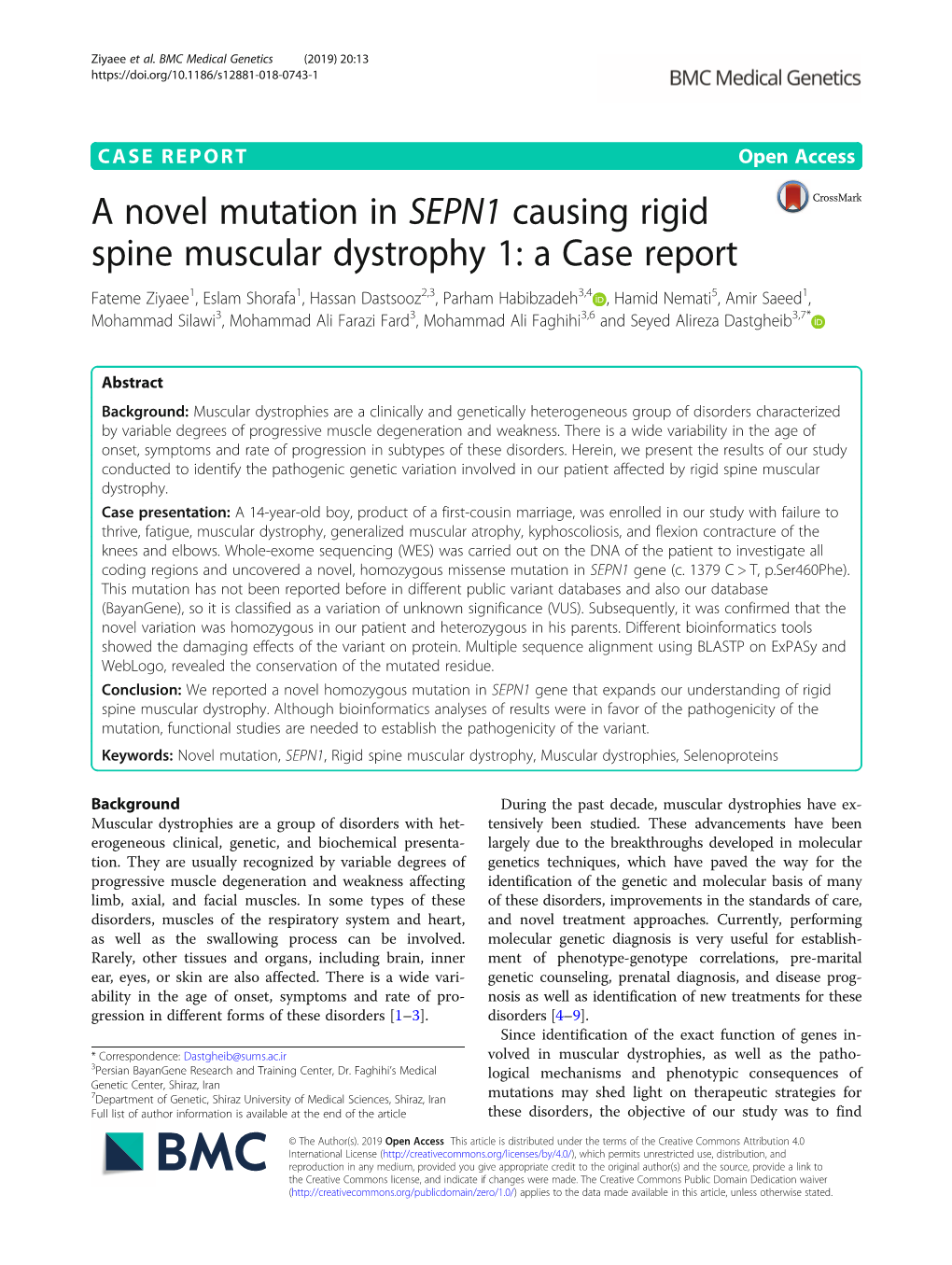 A Novel Mutation in SEPN1 Causing Rigid Spine