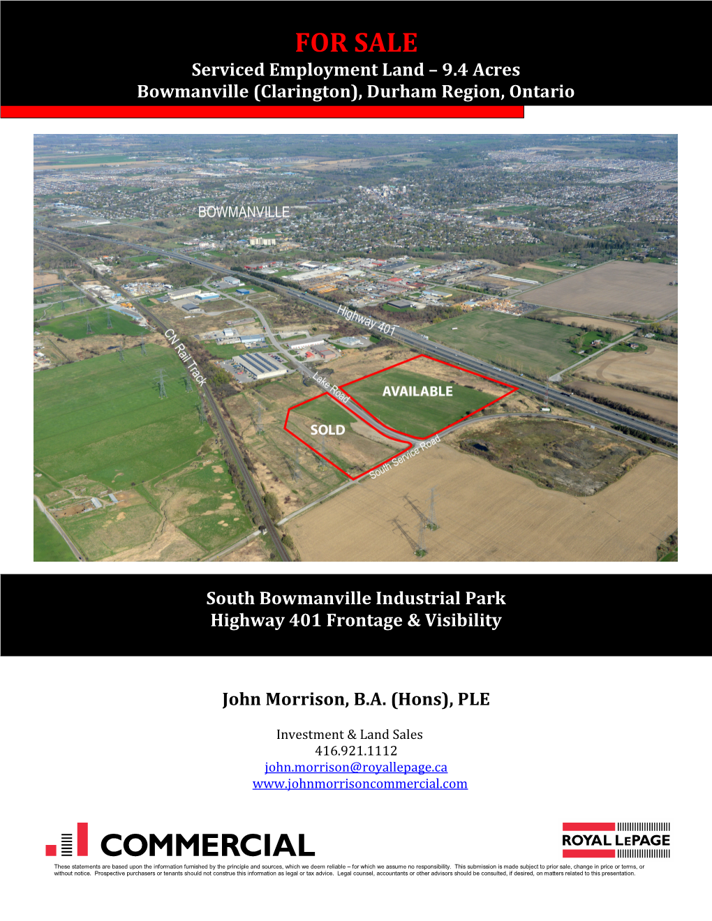 FOR SALE Serviced Employment Land – 9.4 Acres Bowmanville (Clarington), Durham Region, Ontario