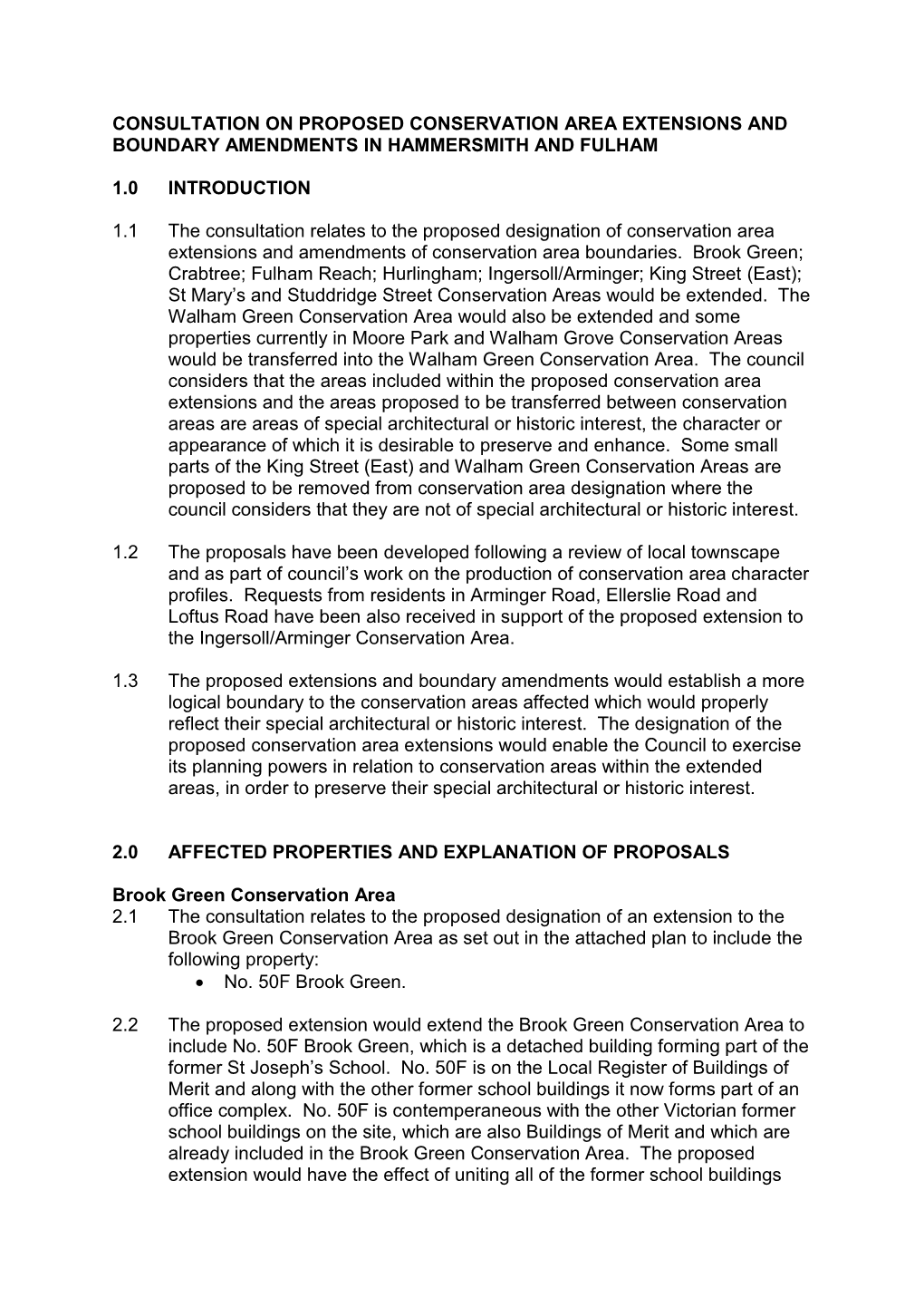 Consultation on Proposed Conservation Area Extensions and Boundary Amendments in Hammersmith and Fulham