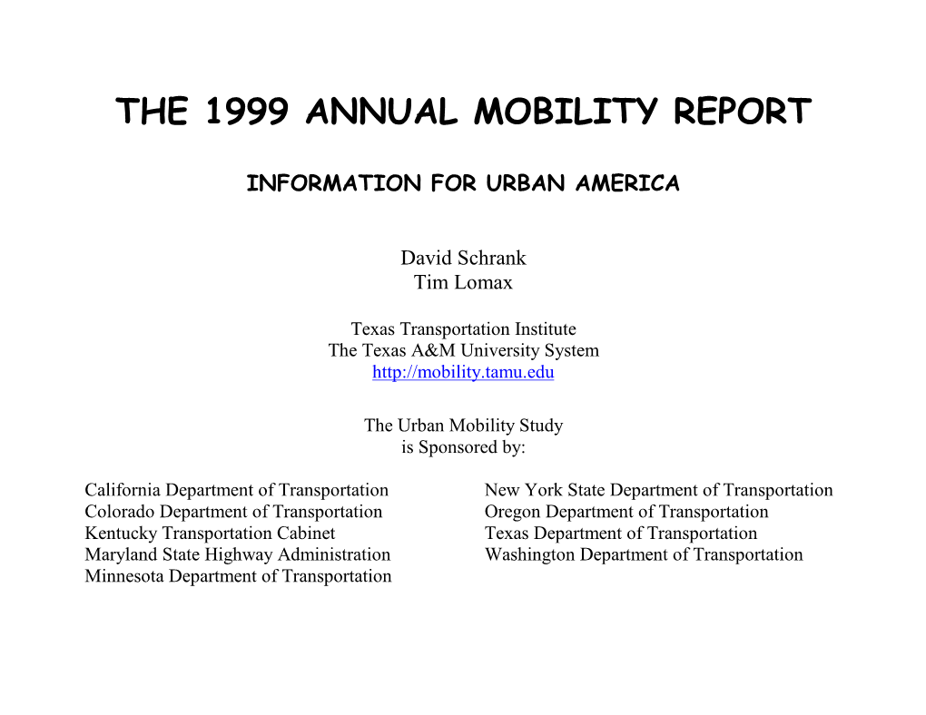The 1999 Annual Mobility Report, Information for Urban America