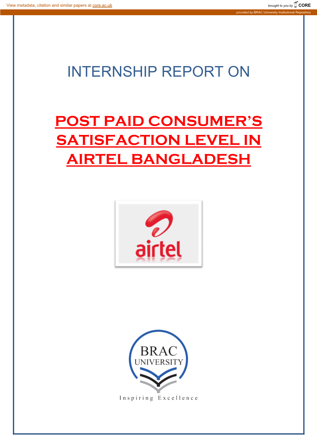 Internship Report on Post Paid Consumer's