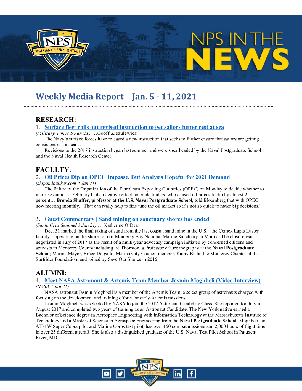 Weekly Media Report – Jan. 5 - 11, 2021 ……………………………………………………………………………………………………………………………………………………………..……