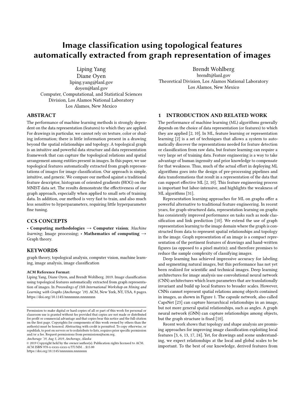 Image Classification Using Topological Features Automatically Extracted from Graph Representation of Images