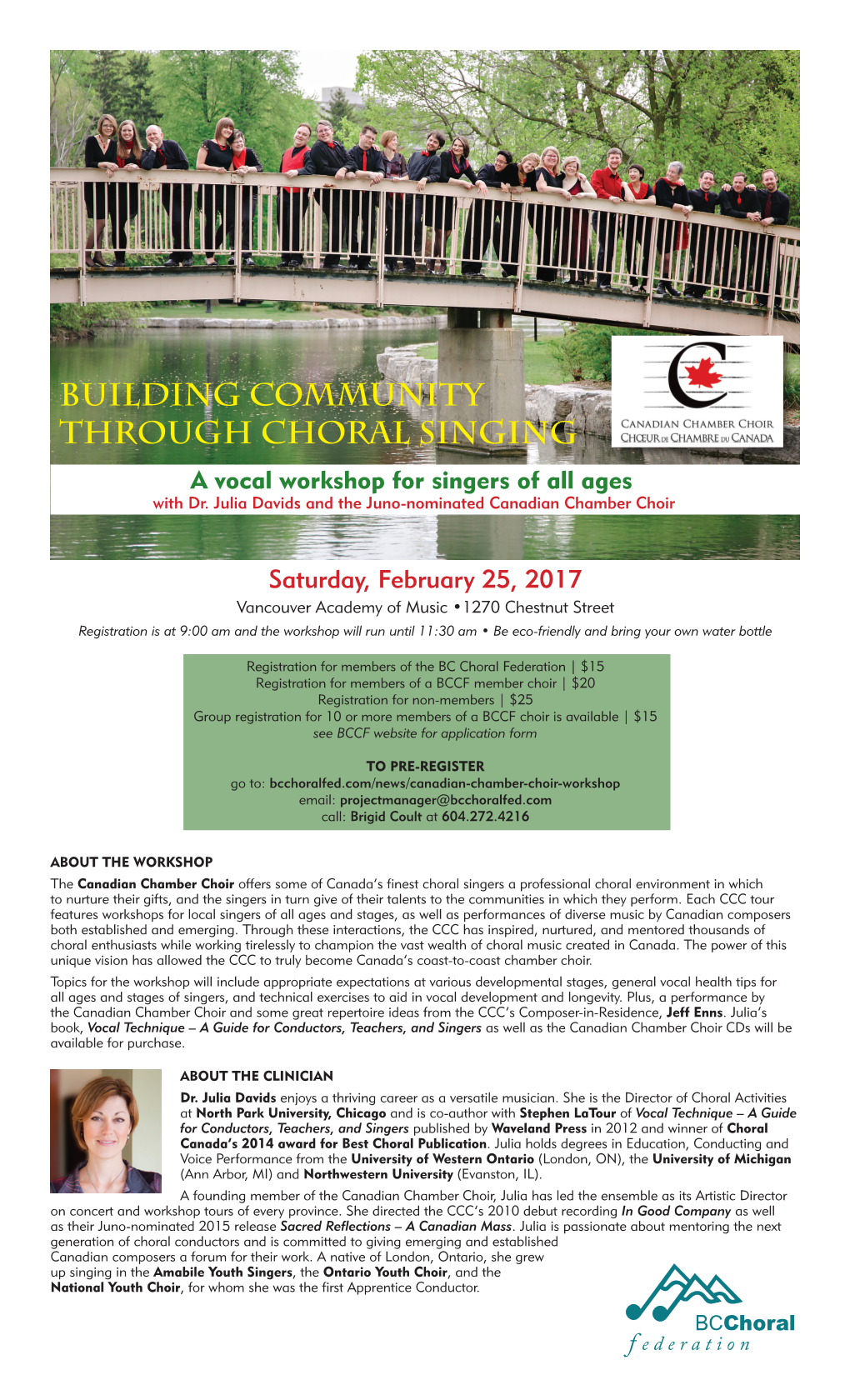 Saturday, February 25, 2017 a Vocal Workshop for Singers of All Ages