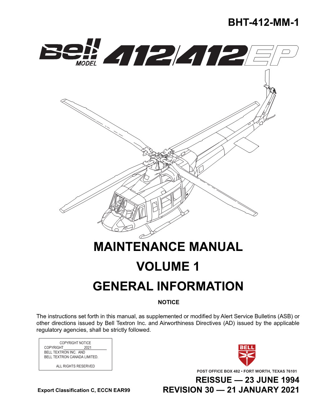 Maintenance Manual Volume 1 General Information Notice