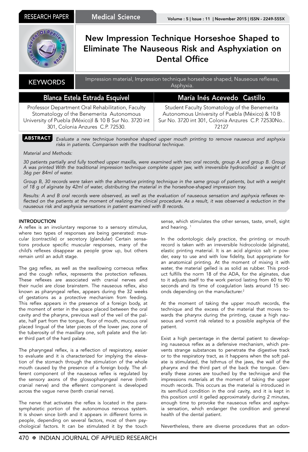 New Impression Technique Horseshoe Shaped to Eliminate the Nauseous Risk and Asphyxiation on Dental Office