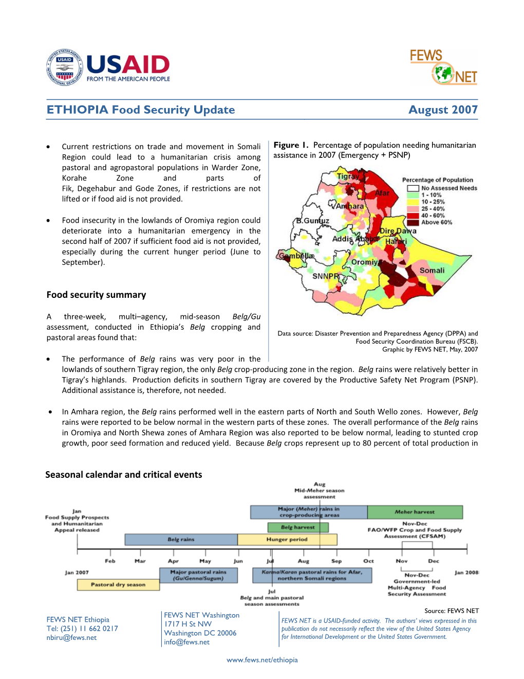Ethiopia Food Security Update, August 2007