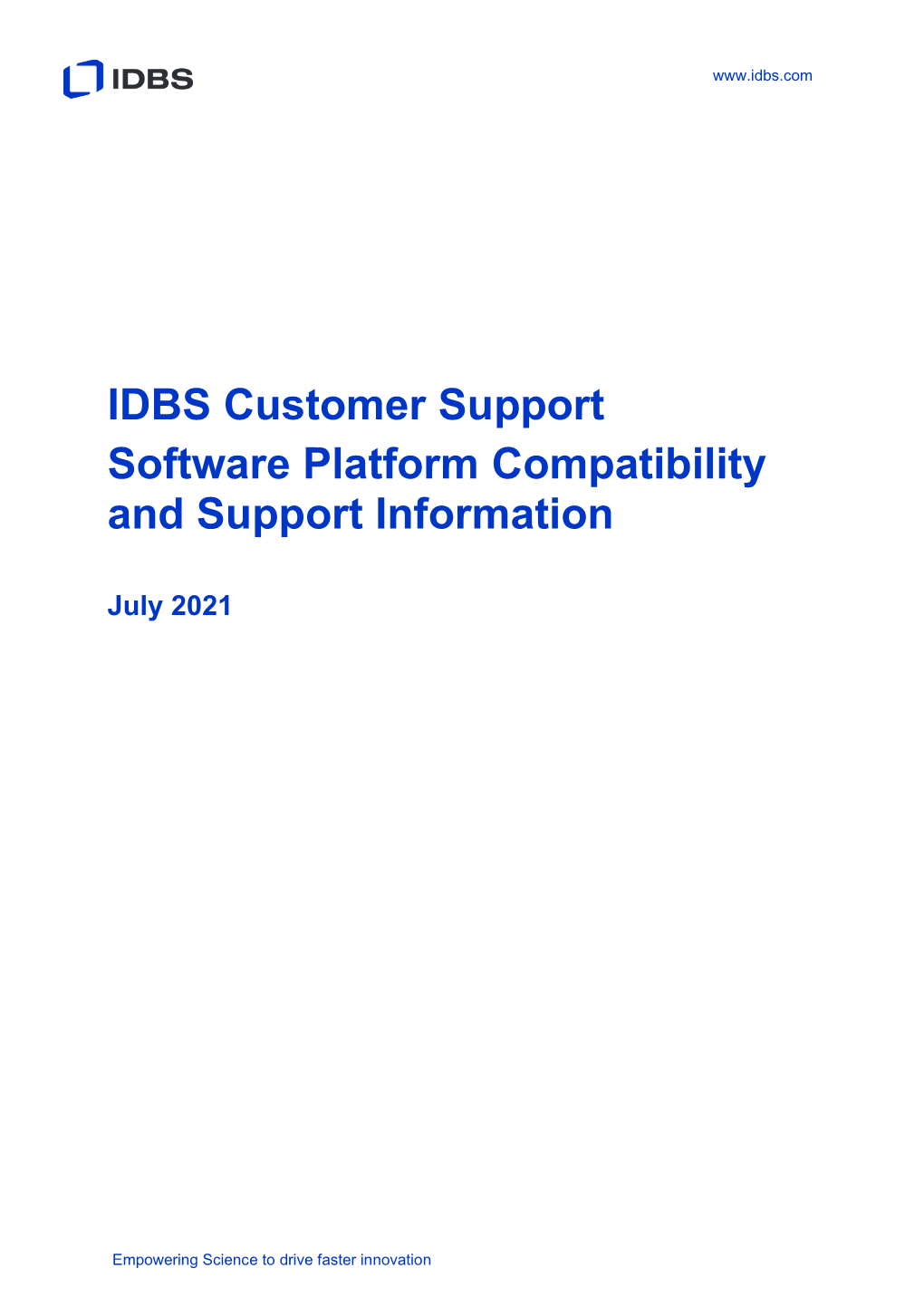 IDBS Platform Software Compatibility and Support Information