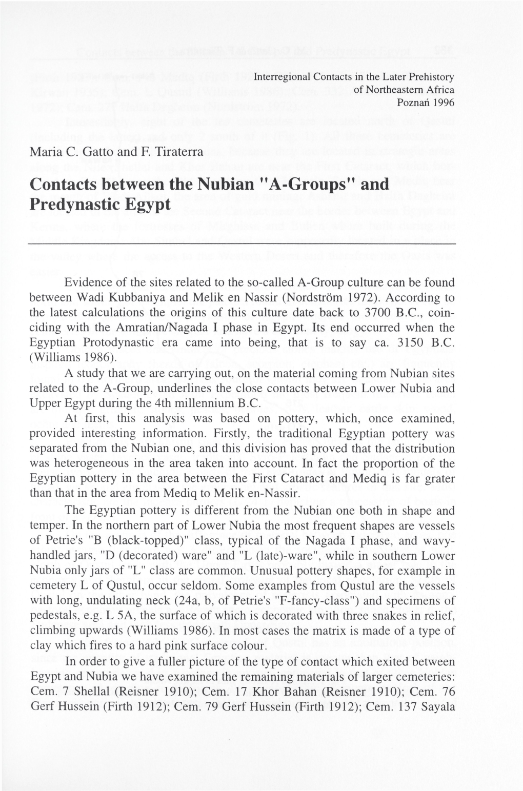 Contacts Between the Nubian ”A-Groupsm and Predynastic Egypt