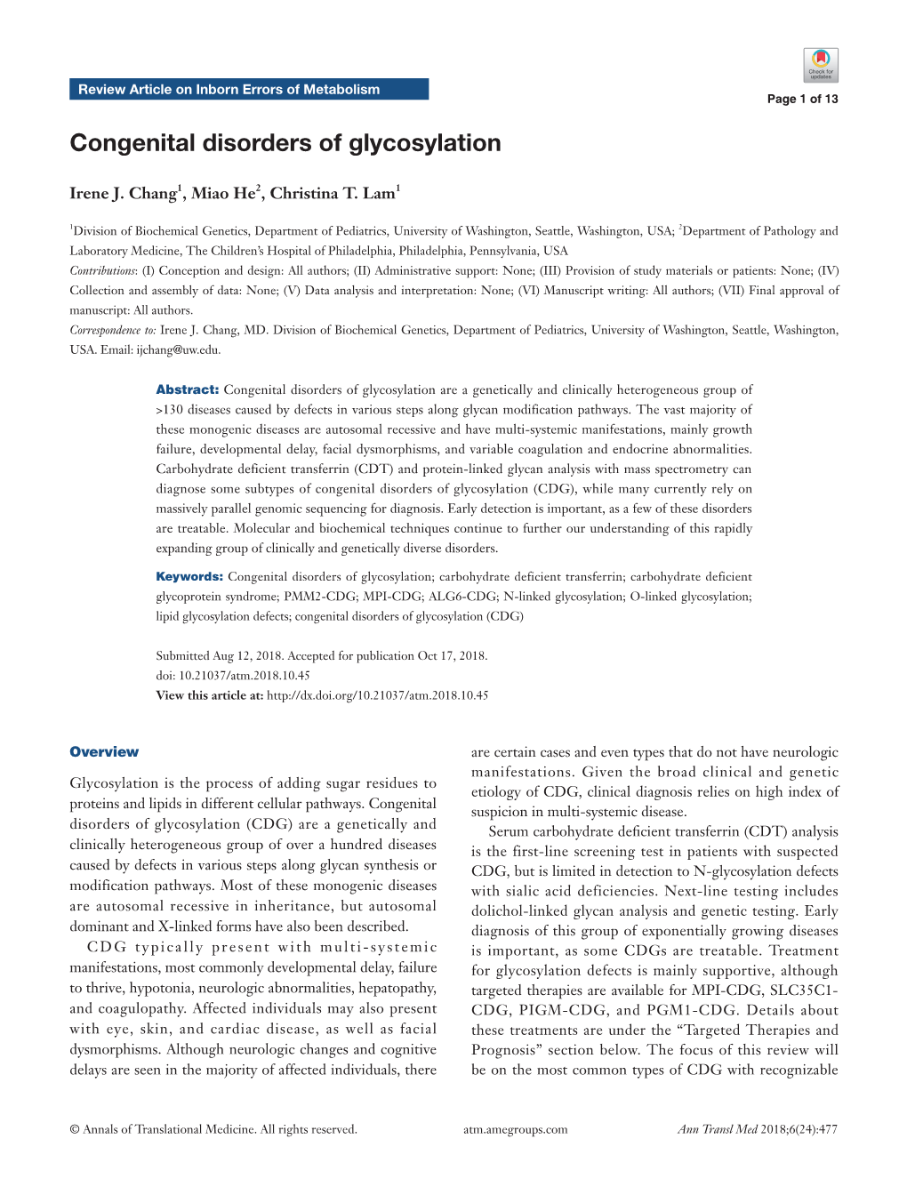 Congenital Disorders of Glycosylation
