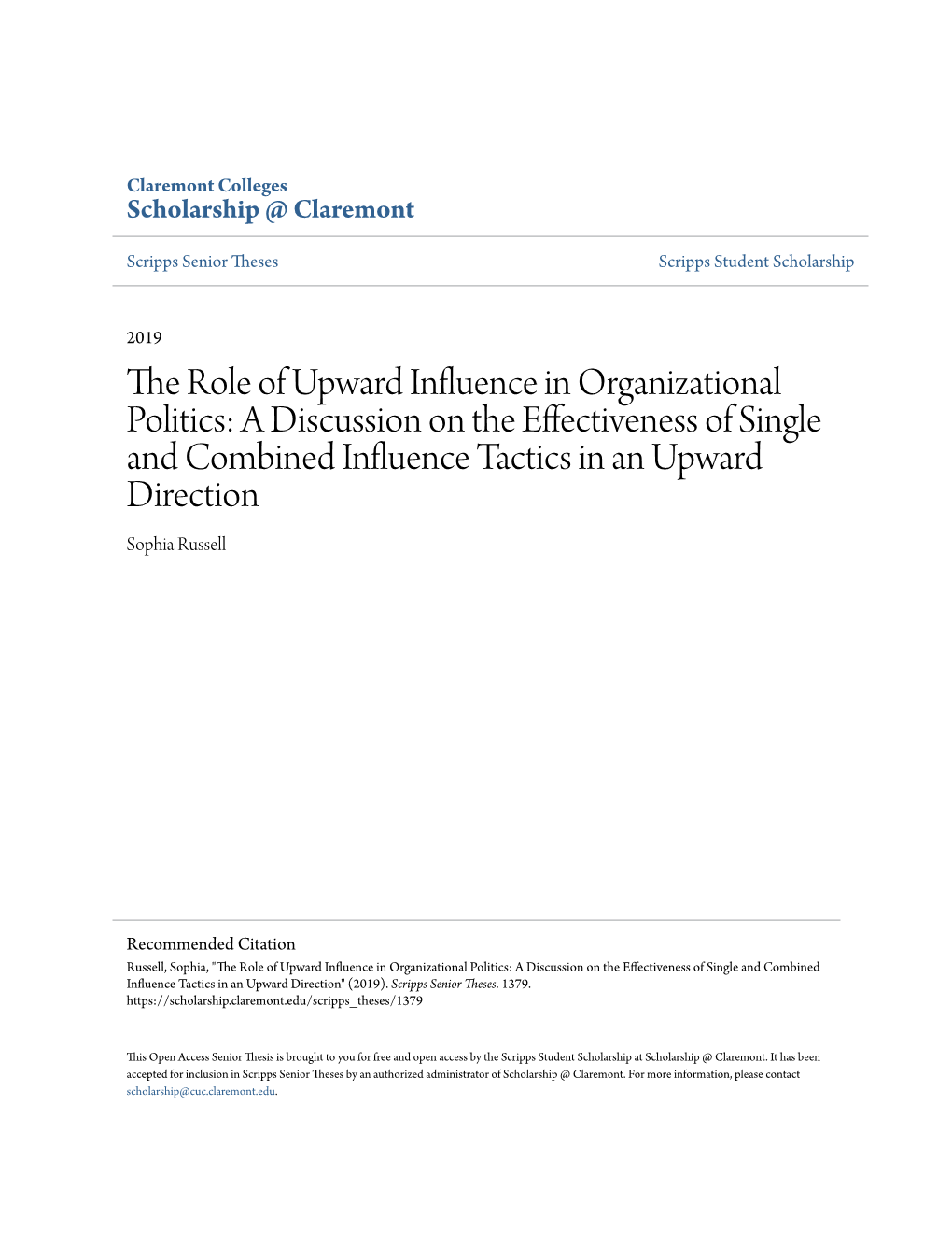 The Role of Upward Influence in Organizational Politics