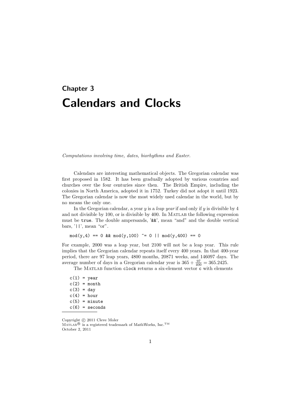 Calendars and Clocks