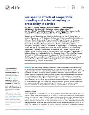 Sex-Specific Effects of Cooperative Breeding and Colonial Nesting On