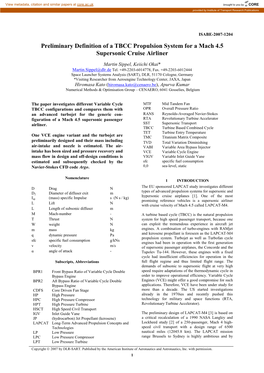 Preliminary Definition of a TBCC Propulsion System for a Mach 4.5 Supersonic Cruise Airliner