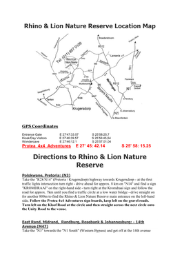 Rhino & Lion Nature Reserve Location