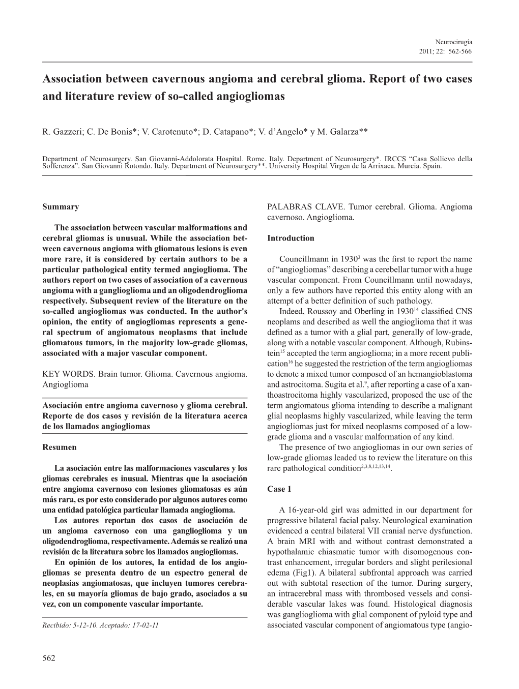 Association Between Cavernous Angioma and Cerebral Glioma