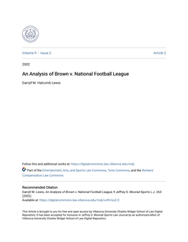 An Analysis of Brown V. National Football League