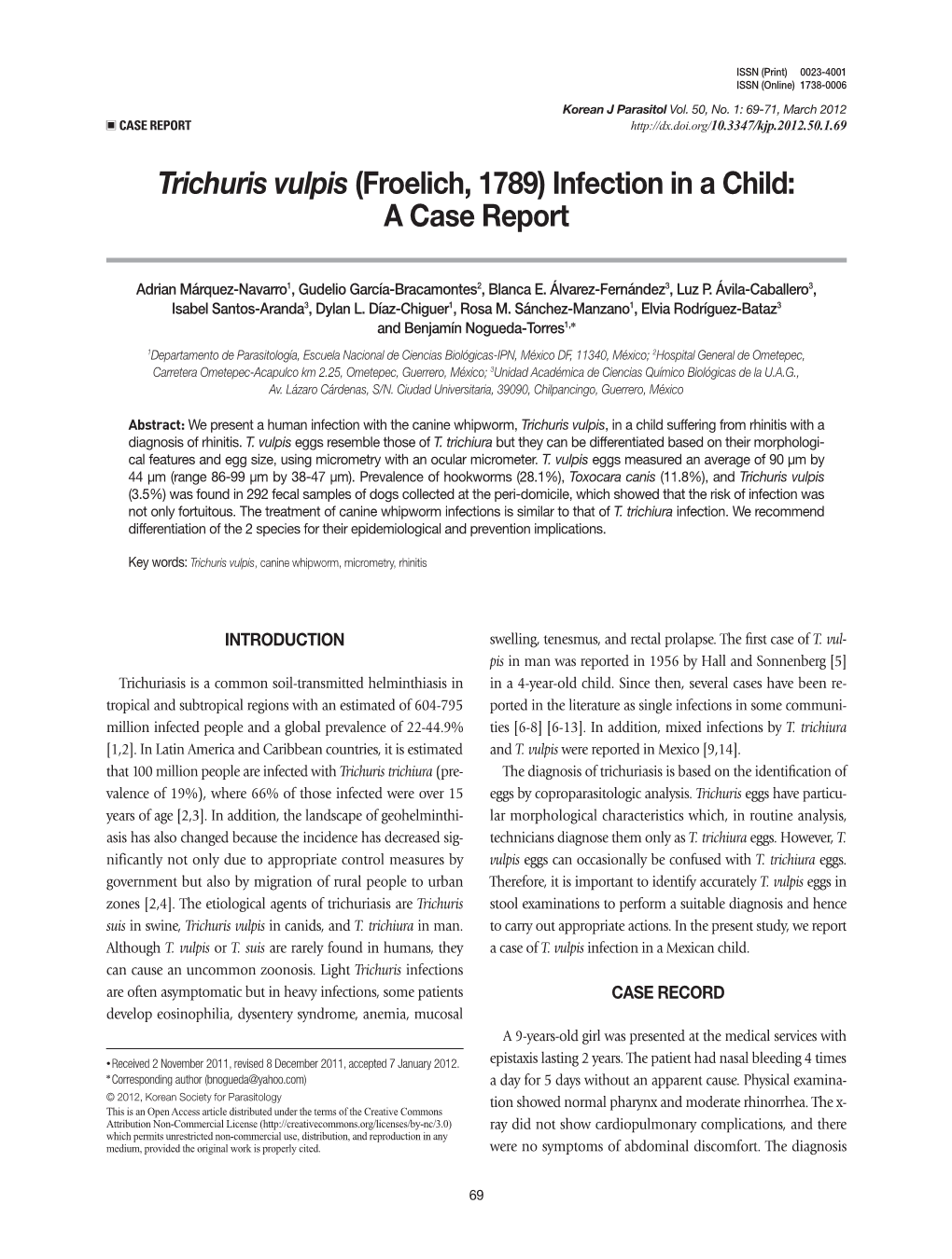 Trichuris Vulpis (Froelich, 1789) Infection in a Child: a Case Report