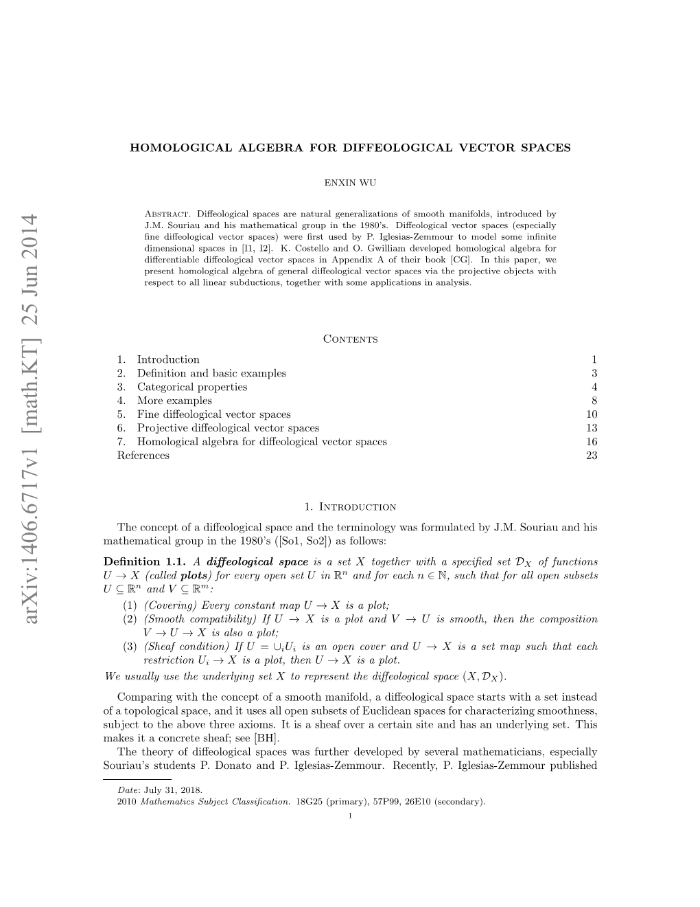 HOMOLOGICAL ALGEBRA for DIFFEOLOGICAL VECTOR SPACES 3 Vector Spaces and Linear Maps (Theorems 7.6 and 7.7)