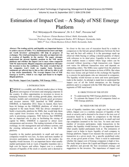 Estimation of Impact Cost – a Study of NSE Emerge Platform Prof