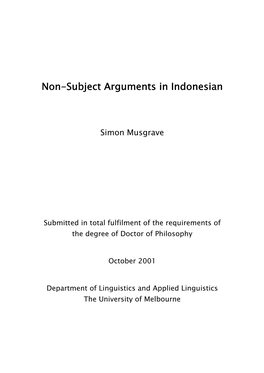 Non-Subject Arguments in Indonesian in the Theoretical Framework of Lexical-Functional Grammar