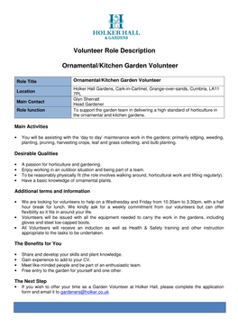 Volunteer Role Description Ornamental/Kitchen Garden Volunteer