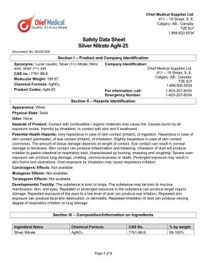 Safety Data Sheet Silver Nitrate Agn-25 Document No