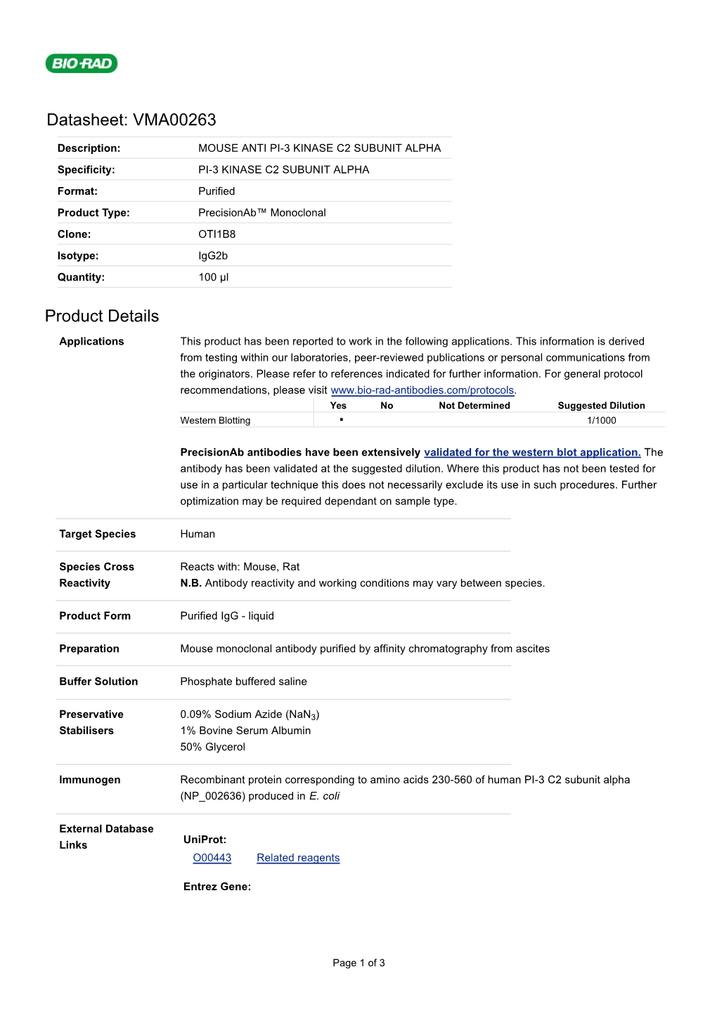 Datasheet: VMA00263 Product Details