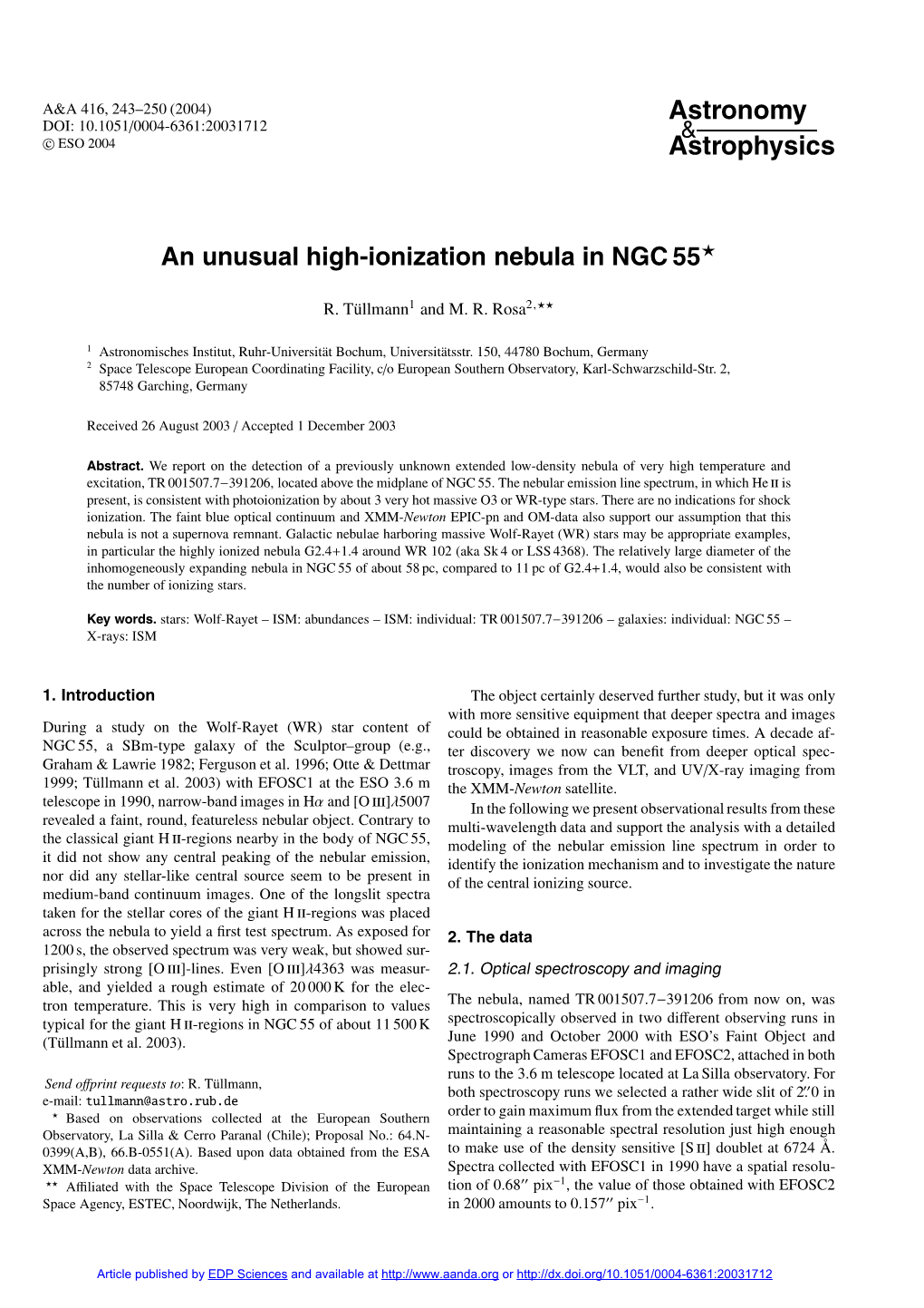 An Unusual High-Ionization Nebula in NGC 55