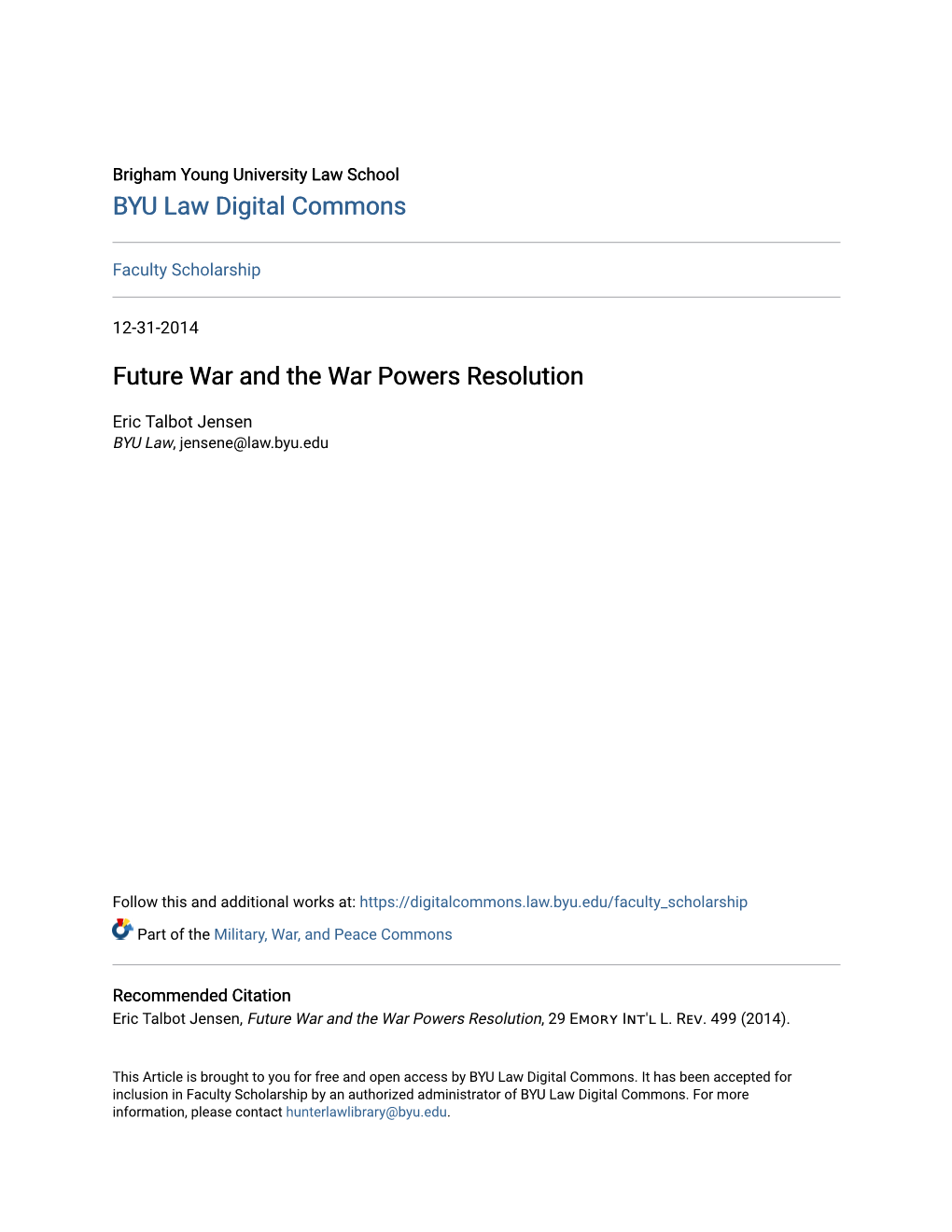 Future War and the War Powers Resolution