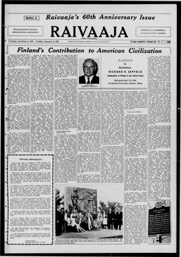 Raivaaja 'S 6Öth Anniversary Issue Finland9s Contribution to American