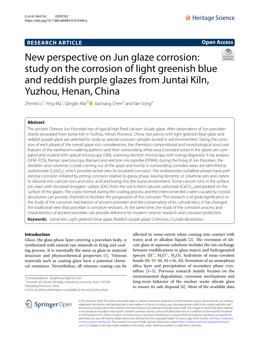 Study on the Corrosion of Light Greenish Blue and Reddish Purple