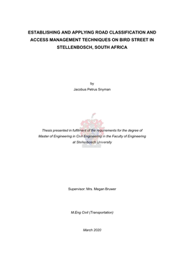 Establishing and Applying Road Classification and Access Management Techniques on Bird Street in Stellenbosch, South Africa