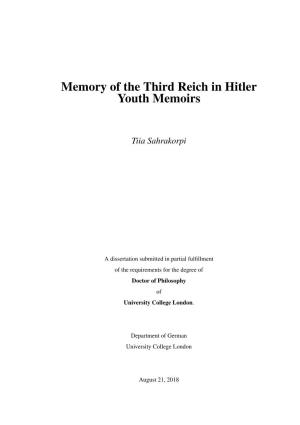 Memory of the Third Reich in Hitler Youth Memoirs