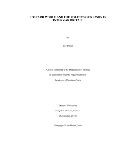 Leonard Woolf and the Politics of Reason in Interwar Britain