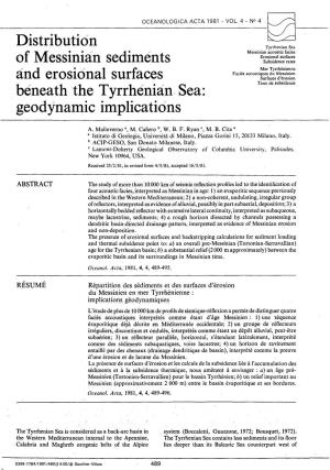 Distribution of Messinian Sediments and Erosional Surfaces Beneath the Tyrrhenian Sea : Geodynamic Implications