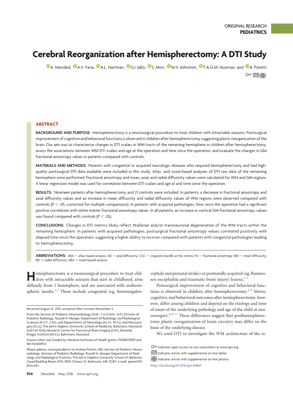 Cerebral Reorganization After Hemispherectomy: a DTI Study