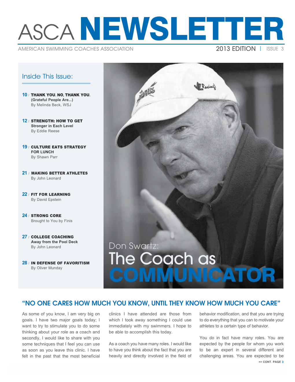 ASCA Newsletter American Swimming Coaches Association 2013 Edition | Issue 3