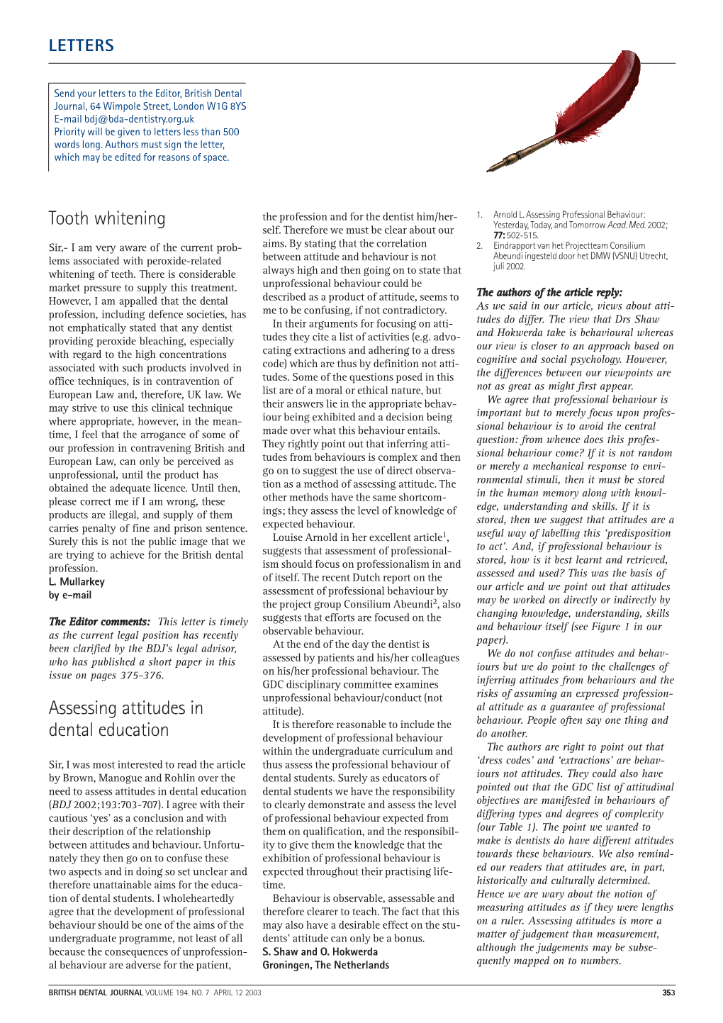 Tooth Whitening Assessing Attitudes in Dental Education