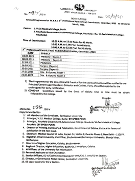 No.87SIEG-V VIHAR: BURLA 768 019 Date: Revised Programme for M.B.B.S