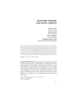 Network Theory and Small Groups
