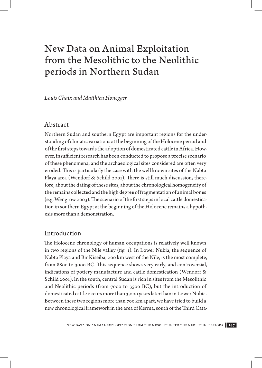 New Data on Animal Exploitation from the Mesolithic to the Neolithic Periods in Northern Sudan