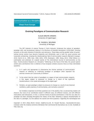 Evolving Paradigms of Communication Research